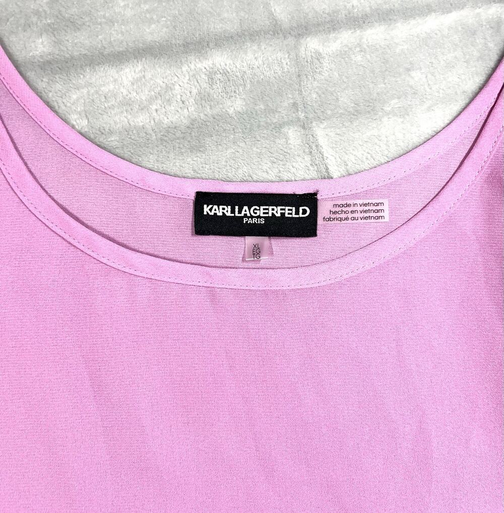 Karl Lagerfeld Bubblegum Pink XL Flowy Sheer Tank Top Blouse Layering Color Pop